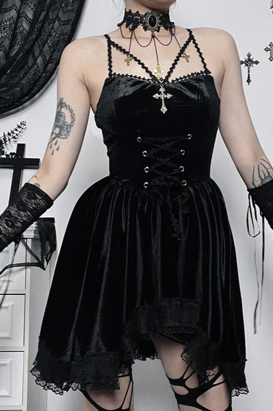 Tie-Waist Gothic Velvet Dress