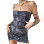 Denim Strappy Printed Dress