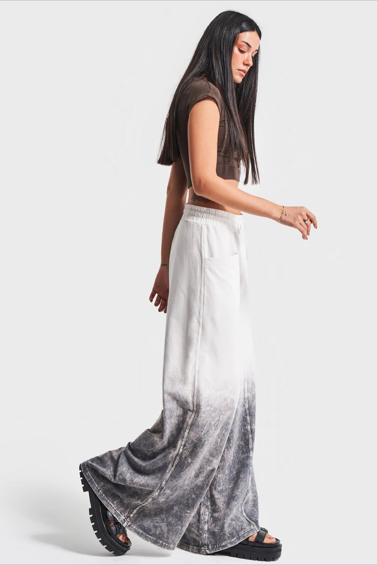 Ombré High-Rise Jeans with Drawstring Detail