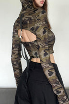 Camo-Print Hoodie with an Open Back