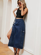 Denim Skirt with a Button Front