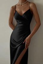 V-Neck Satin Bodycon Maxi Dress