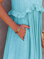 Halterneck Fitted Maxi Dress with Ruffle Details