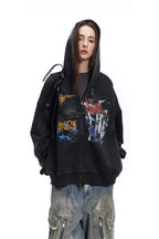 Graffiti-Graphic Oversized Zip Hoodie