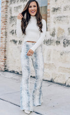 White Snake-Print High-Rise Pants