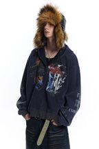 Graffiti-Graphic Oversized Zip Hoodie