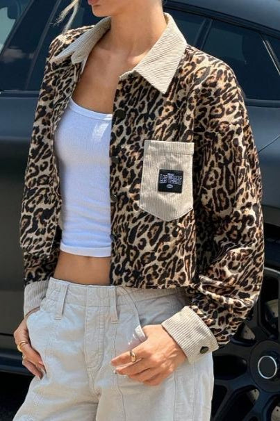 Leopard-Print Coat with Button Details