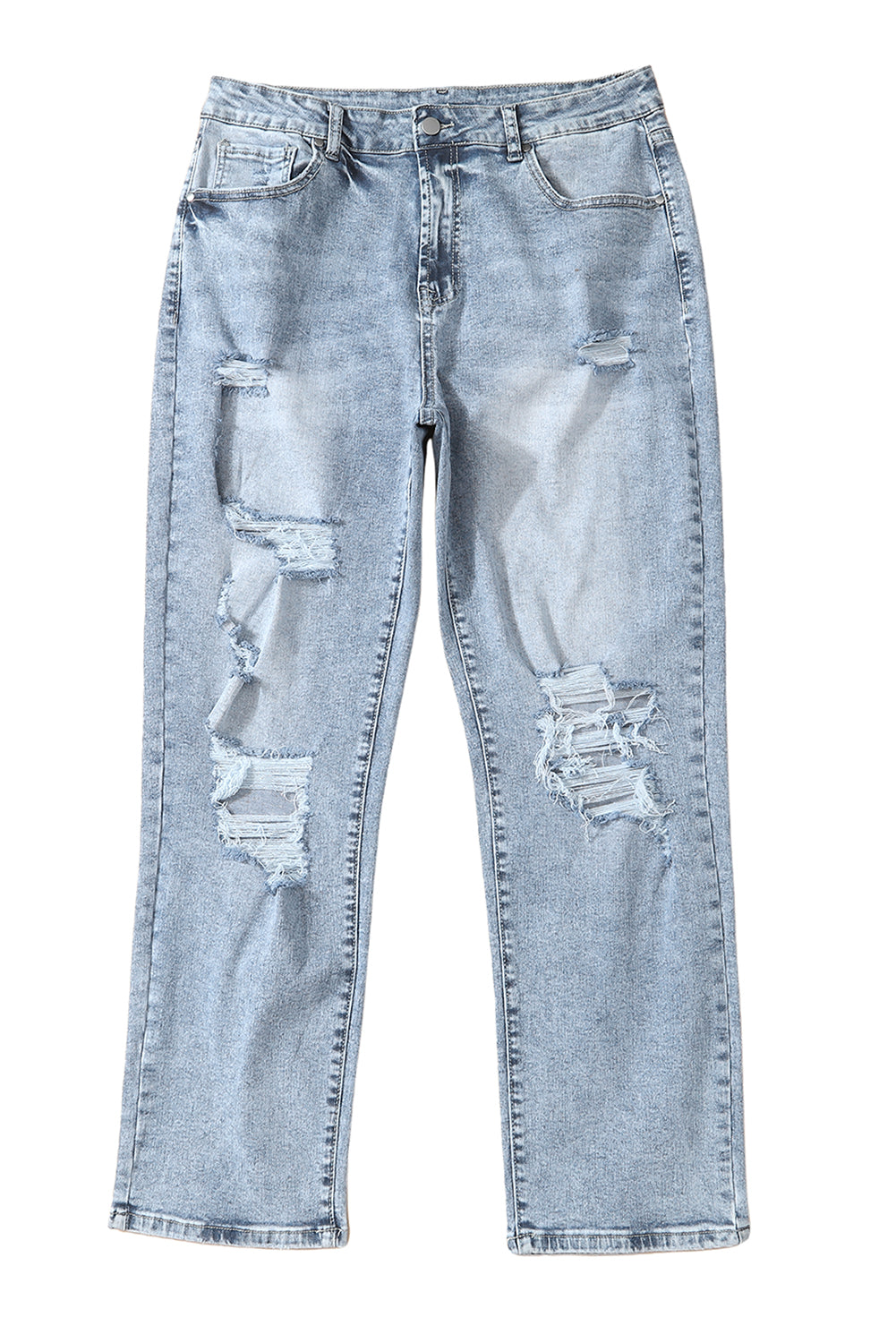 Blue High-Rise Fitted Light-Wash Jeans
