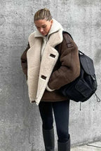 Suede Relaxed-Fit Lapel-Collar Coat
