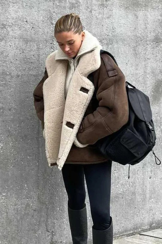 Suede Relaxed-Fit Lapel-Collar Coat