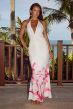 Floral Strapless Open-Back Maxi Dress with Ruched Details