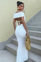 Off-Shoulder Bodycon Strapless Dress with an Open Back