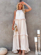 Halterneck Fitted Maxi Dress with Ruffle Details