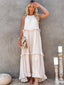 Halterneck Fitted Maxi Dress with Ruffle Details