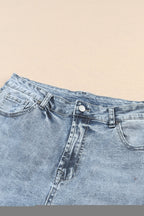 Blue High-Rise Fitted Light-Wash Jeans