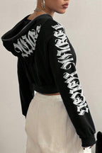 Printed Hoodie with Zip Details