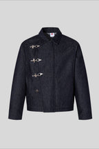 Washed Denim Jacket with Toggle Fastenings