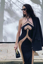 Halterneck Fitted Maxi Dress with Cutout Details
