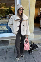 Oversized Long-Sleeve Coat with a Round Neck
