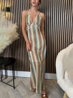 Crochet Strappy Maxi Dress with a V-Neck