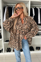 Leopard-Print Relaxed-Fit Long-Sleeve Blouse