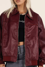 Lapel-Collar Faux-Leather Jacket