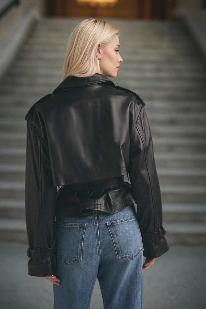 Leather Cropped Streetwear Coat