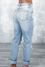 Blue High-Rise Fitted Light-Wash Jeans