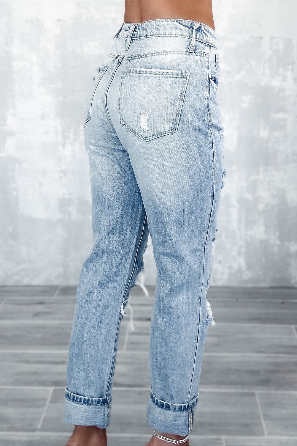 Blue High-Rise Fitted Light-Wash Jeans