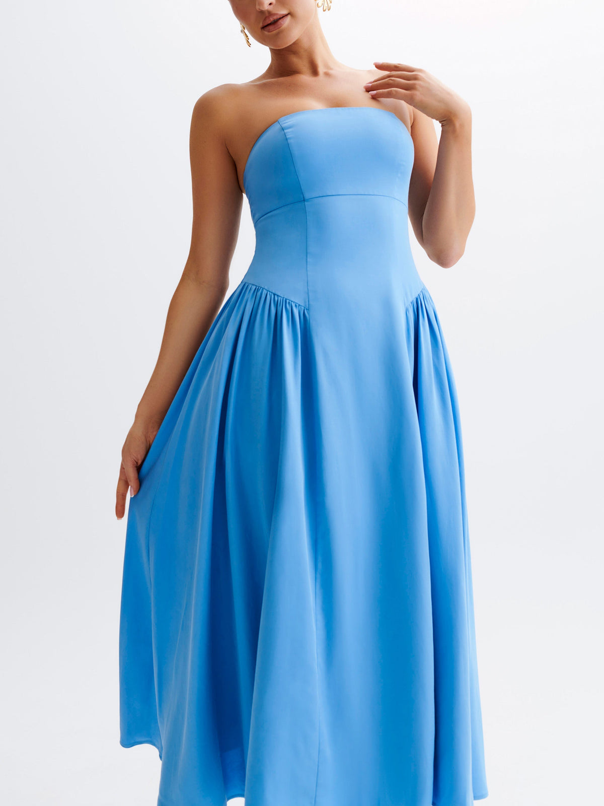Strapless Pleated Midi Dress