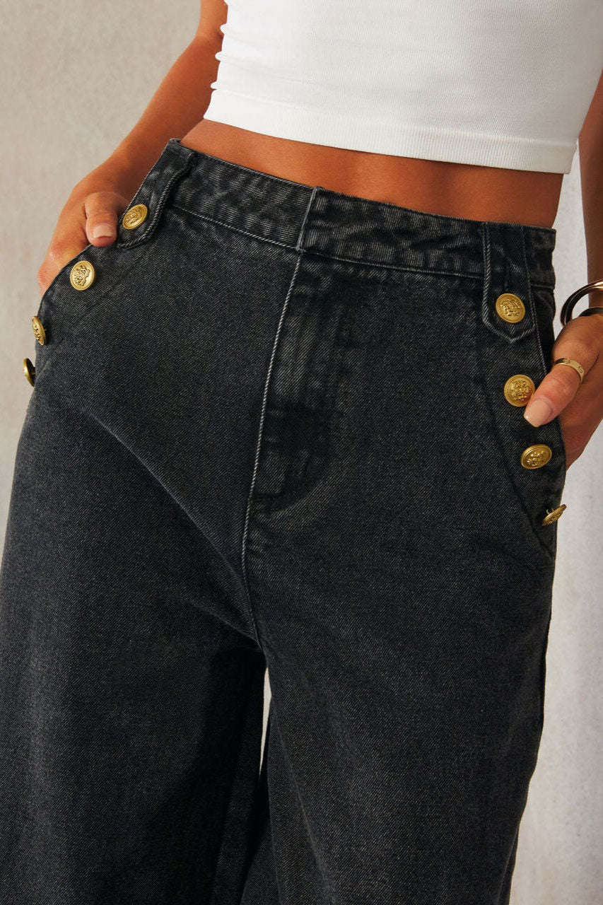Wide-Leg Denim Cropped Top & Pants Set