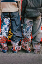 Washed Straight Jeans with Eye Artwork