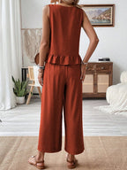 Wide-Leg Crewneck Co-Ord Set with Ruffle Details
