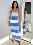 Knit Strapless Contrast-Detail Midi Dress
