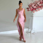 Open-Back Sleeveless Long Dress with a Split Detail
