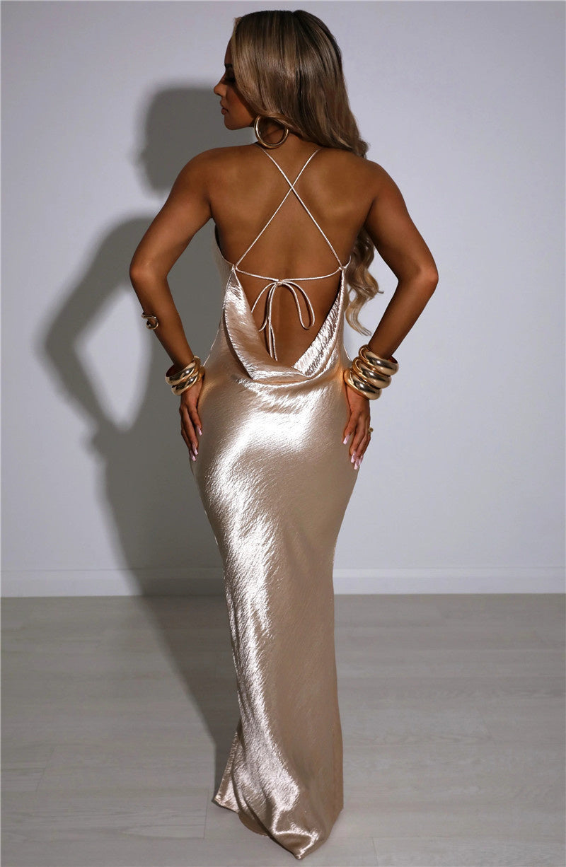 Satin Maxi Dress with an Open Back