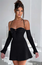 Pleated Lace-Up Mini Dress
