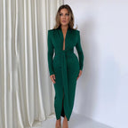 Long-Sleeve Long Dress with a Plunging V-Neck