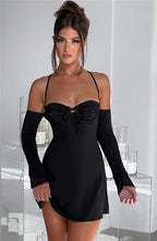 Pleated Lace-Up Mini Dress