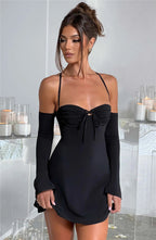 Pleated Lace-Up Mini Dress