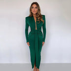Long-Sleeve Long Dress with a Plunging V-Neck