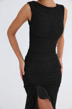 Ruffled Midi Dress with Ruched Details