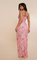 Printed Bodycon Pleated Maxi Dress