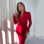 Long-Sleeve Long Dress with a Plunging V-Neck