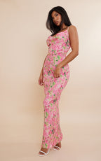 Printed Bodycon Pleated Maxi Dress