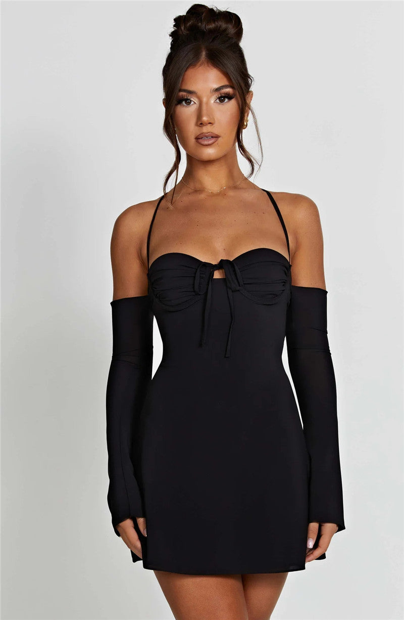 Pleated Lace-Up Mini Dress
