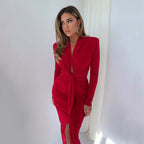 Long-Sleeve Long Dress with a Plunging V-Neck