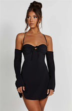 Pleated Lace-Up Mini Dress