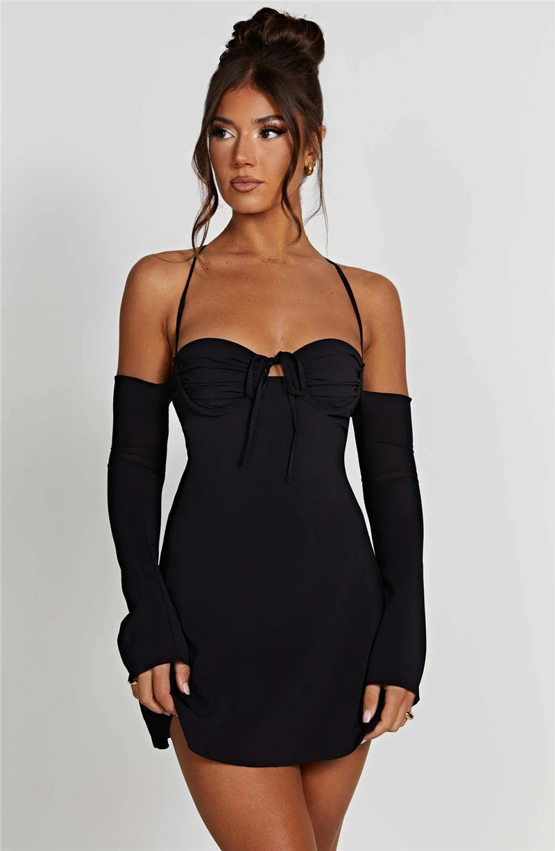 Pleated Lace-Up Mini Dress
