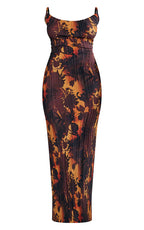 Printed Bodycon Pleated Maxi Dress
